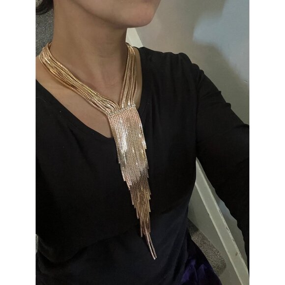 Long necklace gold set fringe bold chain bib tassel & earring statement - Picture 4 of 10